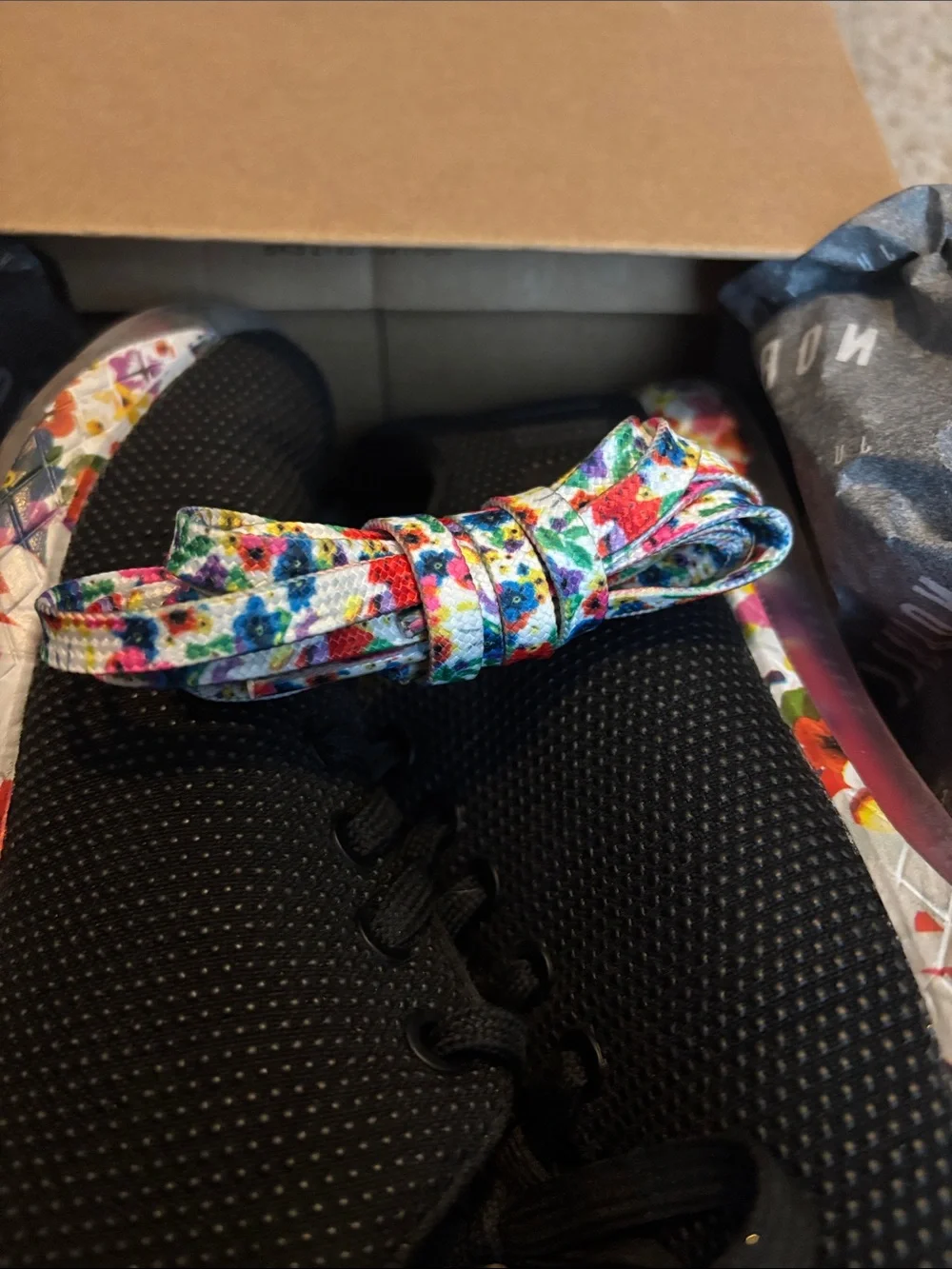 NOBULL Women’s Black Trainers with Multicolor Flower Marble Sole